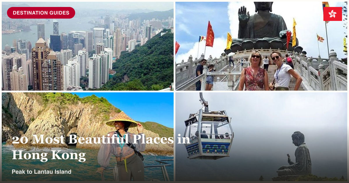 Victoria Peak, Big Buddha, Double Sea Arches, and Ngong Ping cable car collage