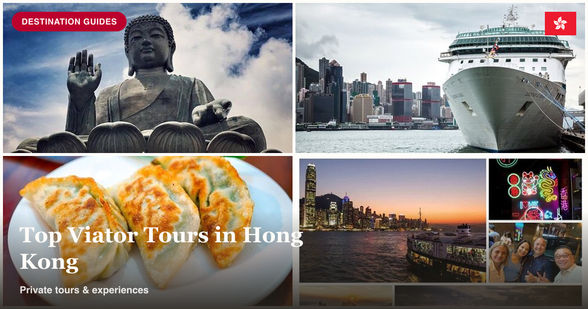Lantau Big Buddha tour, cruise ship excursion, Sham Shui Po food tour, and Star Ferry night tour collage