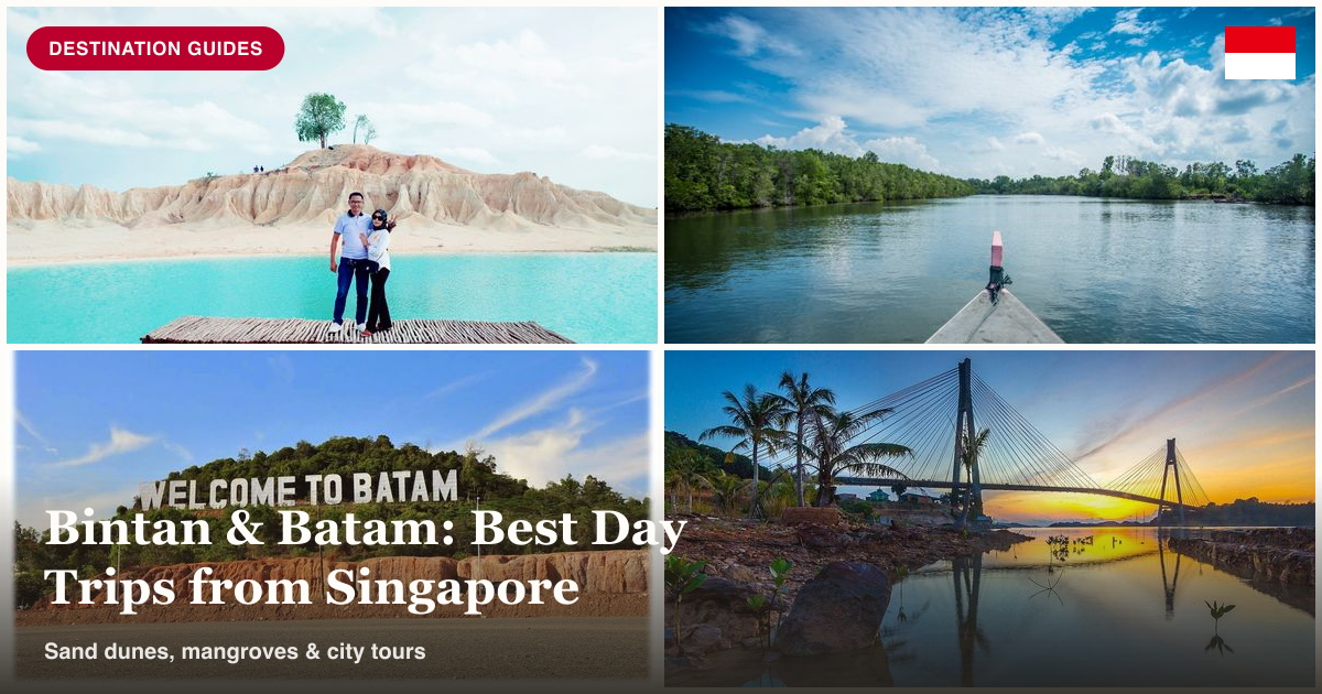 Bintan sand dune tour, mangrove fireflies tour, and Batam city private tour collage