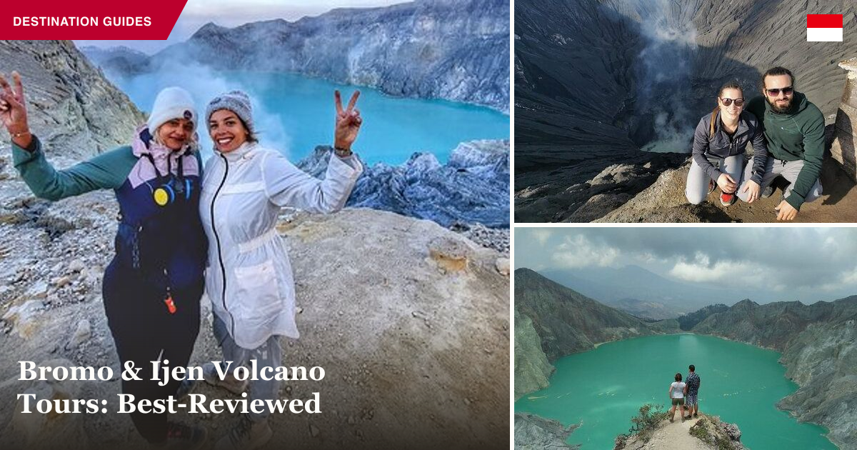 Mount Bromo and Ijen crater volcano tour collage from Surabaya