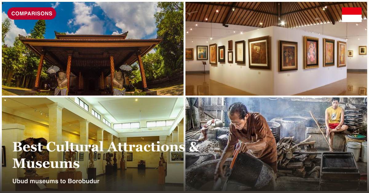 Agung Rai Museum of Art, Museum Pasifika, Museum Puri Lukisan, and Borobudur village tour collage