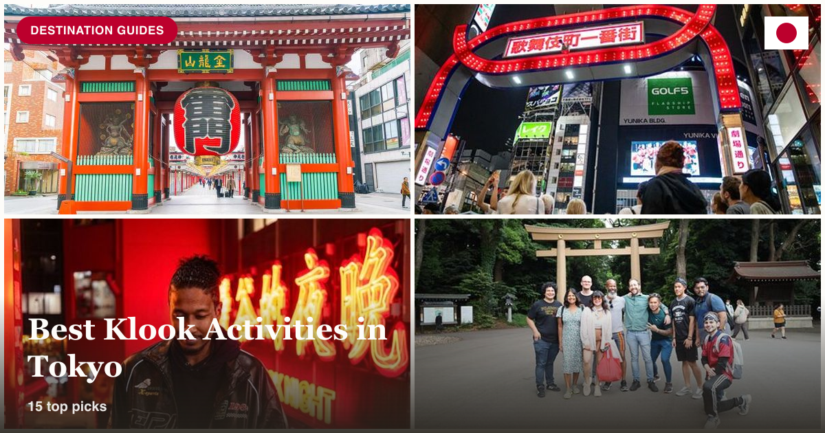Ueno Asakusa bus, Shinjuku night walk, Shibuya neon photo tour, and Tokyo group tour collage