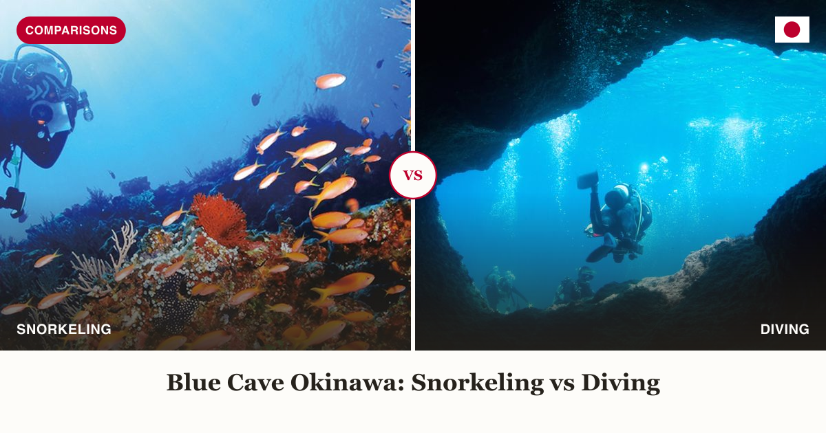 Onna Village Blue Cave snorkeling and scuba diving split comparison