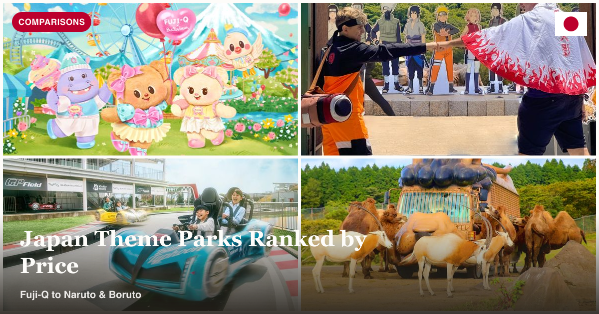Fuji-Q Highland, Nijigen no Mori, and Suzuka Circuit Park collage