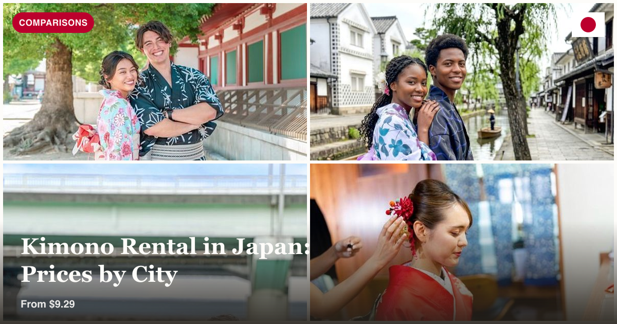 Kimono and yukata experience rental in Osaka, Kurashiki, and Okinawa collage