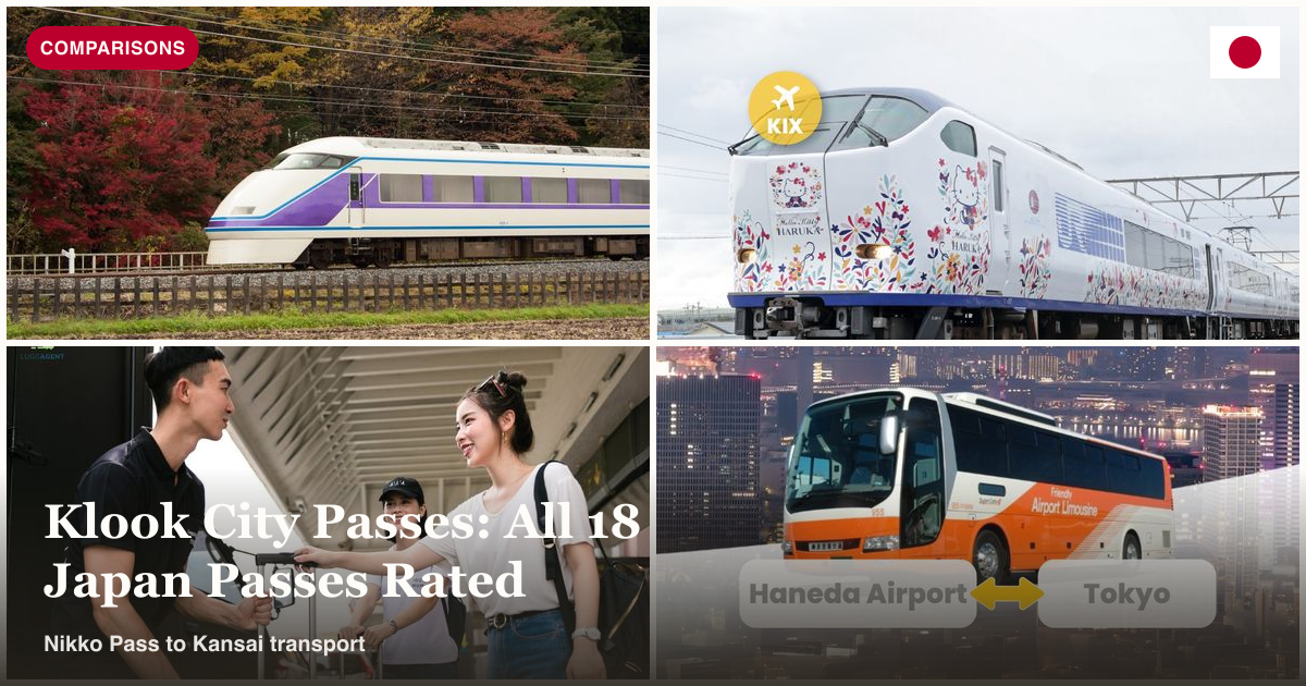 Nikko Pass, JR Haruka Kansai Airport Express, and Narita luggage service collage