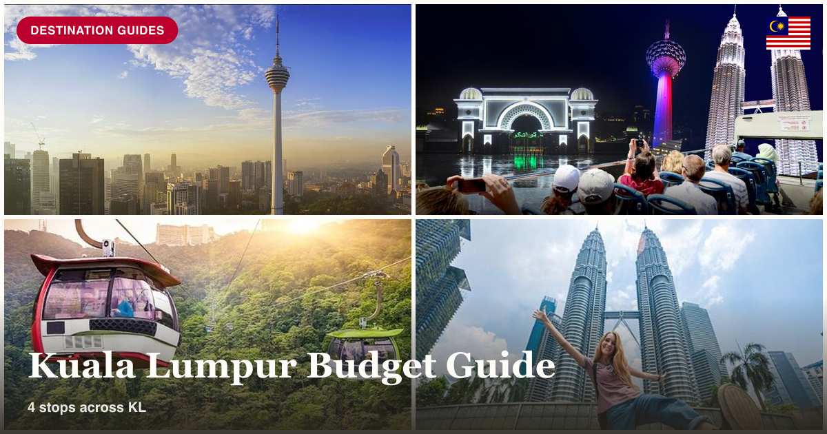 KL Tower, hop-on-hop-off bus, Genting Highlands, and Petronas Batu Caves tour collage