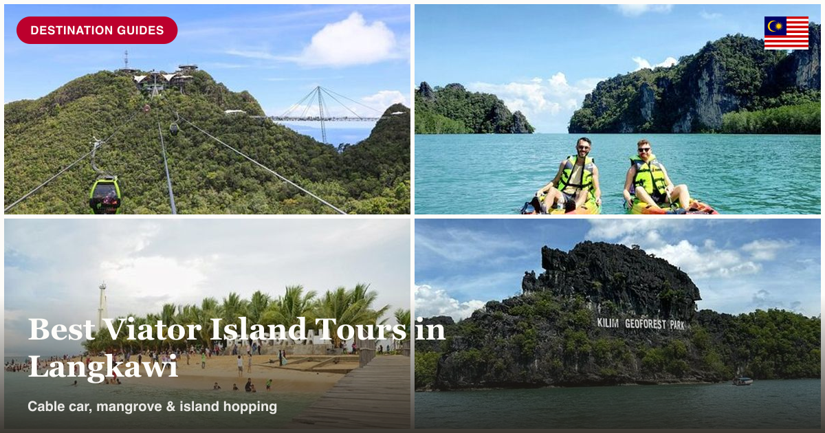 Langkawi Cable Car, mangrove kayak tour, island hopping boat, and Langkawi highlights day tour collage