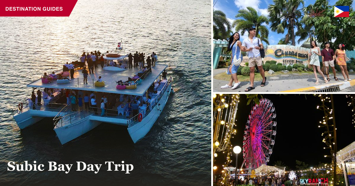 Subic Bay sunset yacht cruise, Camayan Beach Resort, and Sky Ranch Pampanga collage