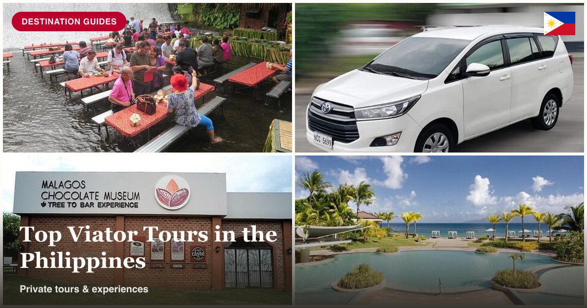 Villa Escudero cultural tour, Banaue rice terraces, Malagos Chocolate Factory, and Misibis Bay Resort collage