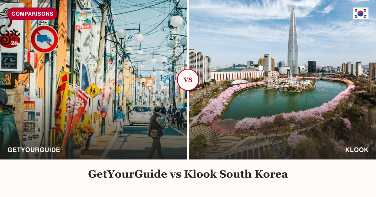 GetYourGuide walking tour icon and Lotte World Tower ticket split comparison
