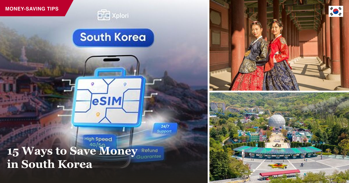 South Korea eSIM, hanbok rental, and Seoul Land collage