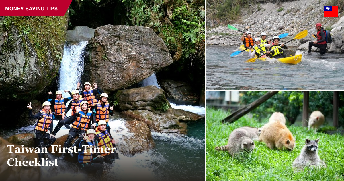 Hualien canyoning, whitewater canoeing, and racoon farm collage