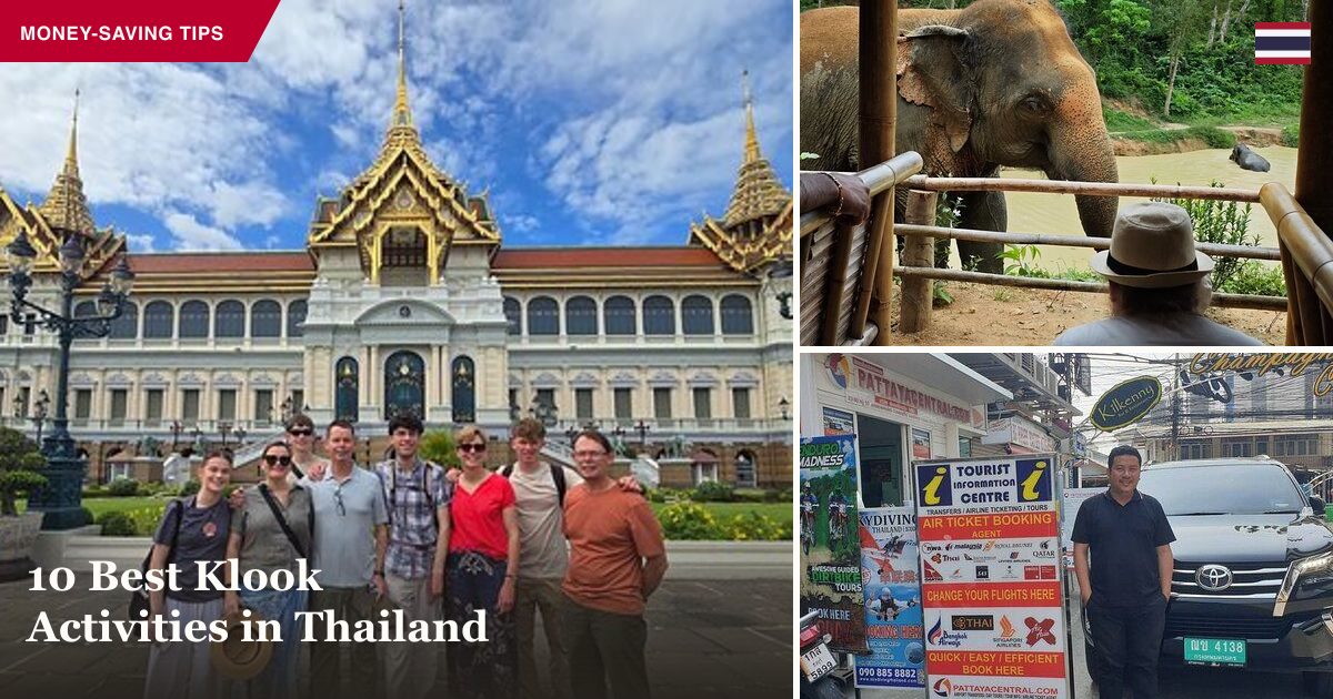 Grand Palace tour, elephant experience, and airport transfer collage