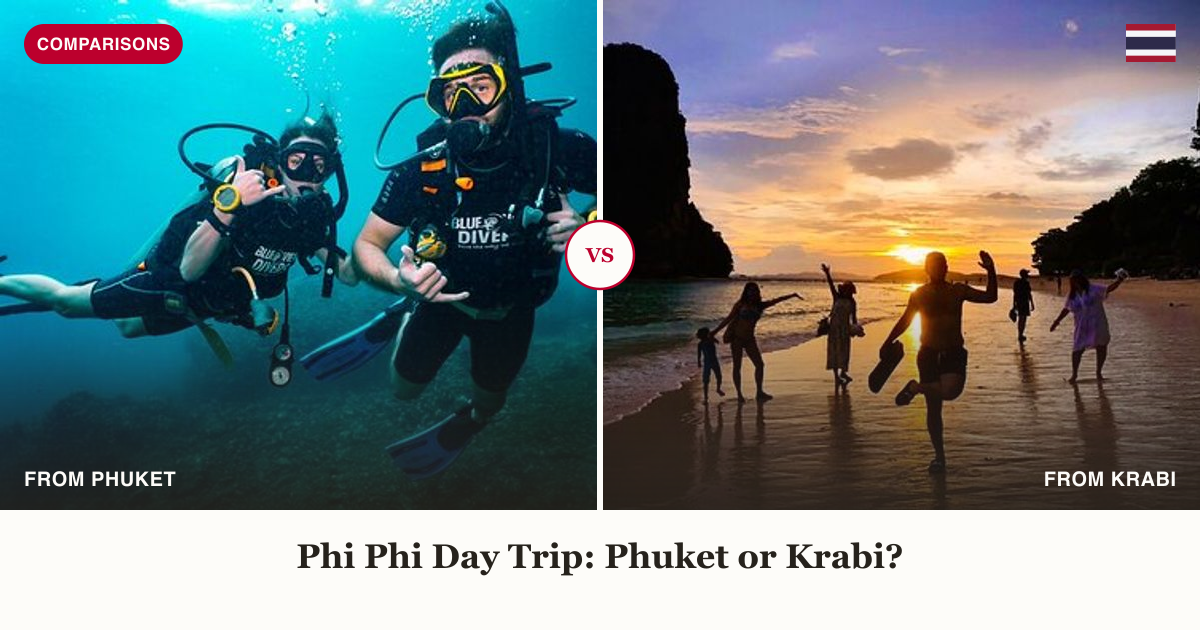 Phi Phi scuba diving and Krabi 4 Islands sunset tour split comparison