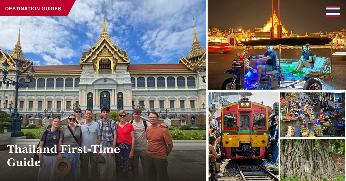 Grand Palace tour, Chinatown tuktuk food tour, and Ayutthaya floating market collage