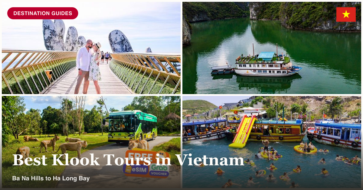 Golden Bridge, Ha Long Bay cruise, Nha Trang island hopping, and speedboat collage