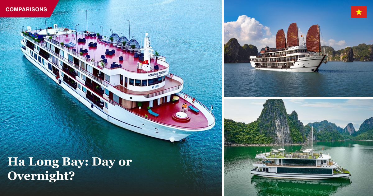 Aqua of the Seas, Alisa Premier, and Hercules cruise ships on Ha Long Bay collage