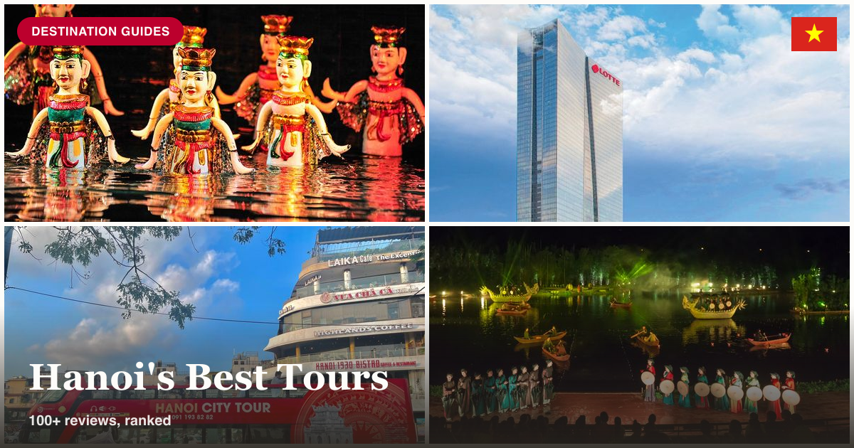 Thang Long Water Puppet Show, Hanoi Sky Lotte, hop-on-hop-off bus, and Tonkin show collage