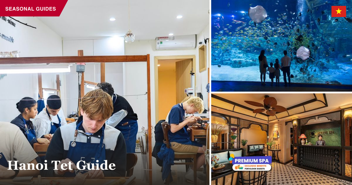 Silver jewelry making class, Lotte World Aquarium Hanoi, and spa experience collage