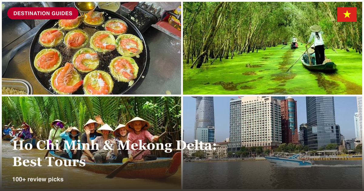 Saigon food tour, Mekong Delta boat tour, and Cu Chi Tunnels speedboat collage